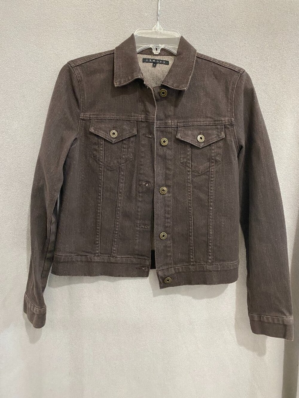 Theory Brown Stretch Denim Trucker Jacket Women’s S Made USA Cotton